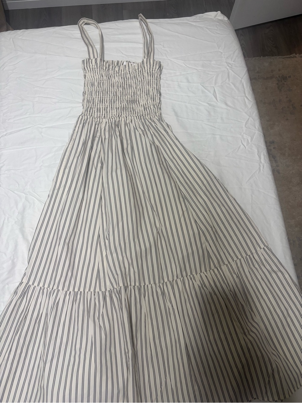Girls Cream and Black Striped Smocked Sundress